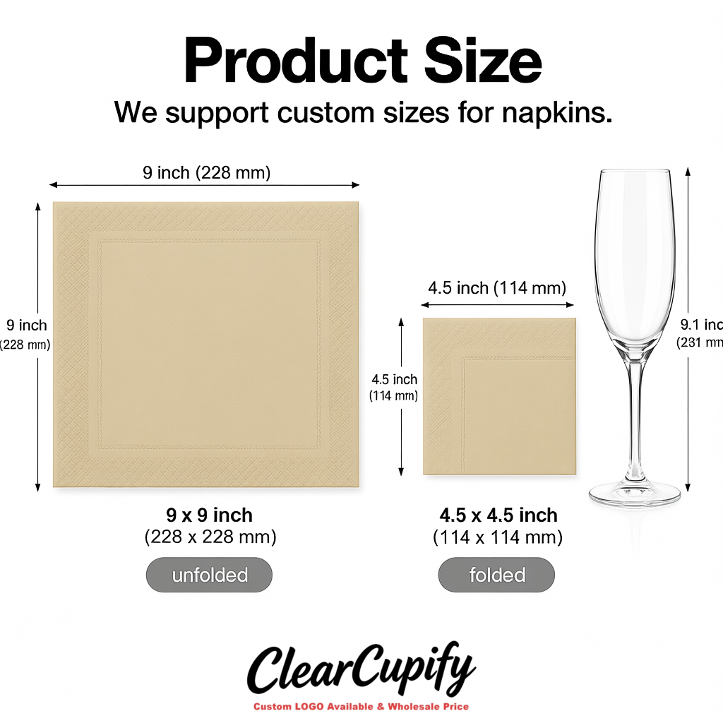 Beige Napkins Paper 4.5x4.5 Inch Disposable 2-Ply Cocktail Napkins Factory