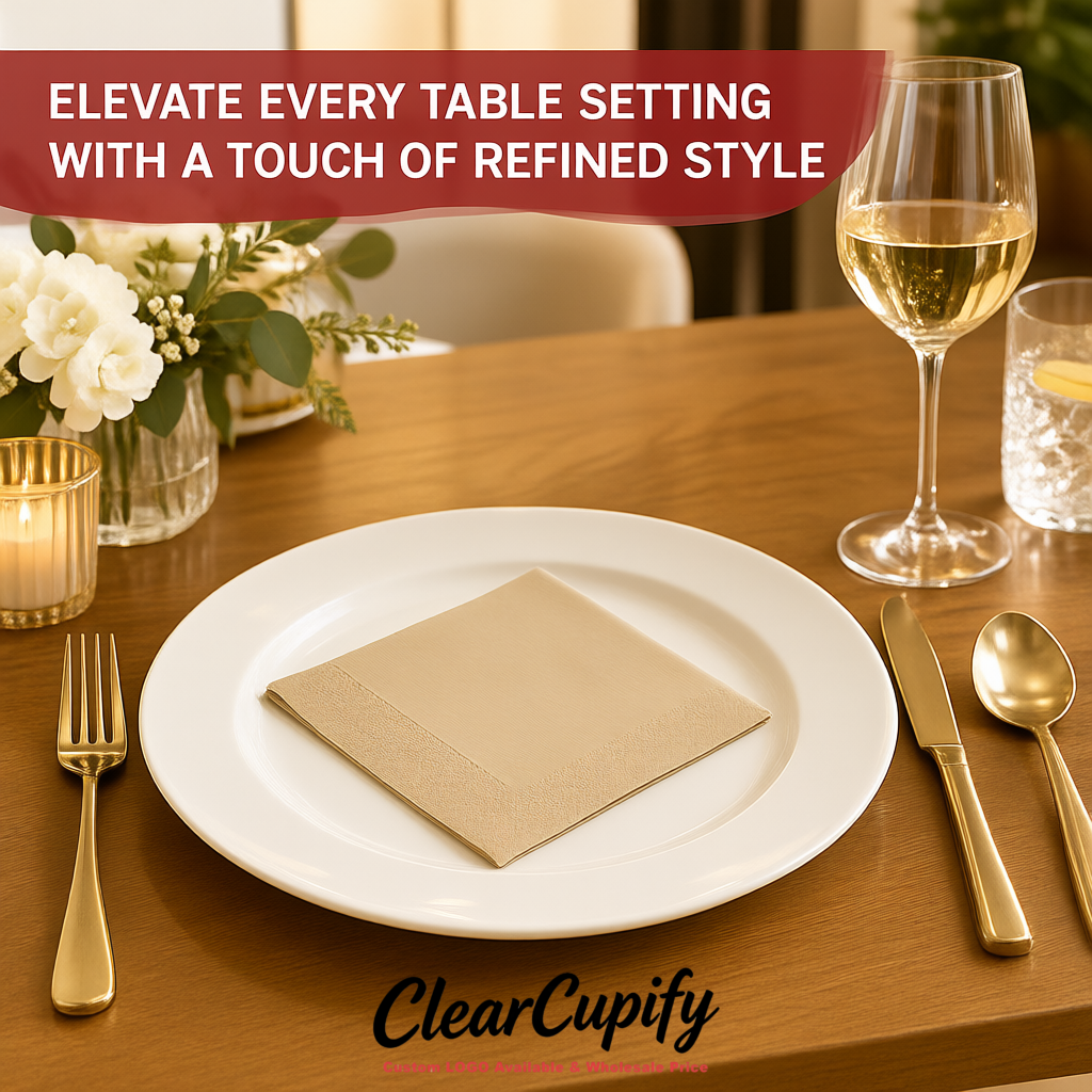 Beige Napkins Paper 4.5x4.5 Inch Disposable 2-Ply Cocktail Napkins Factory