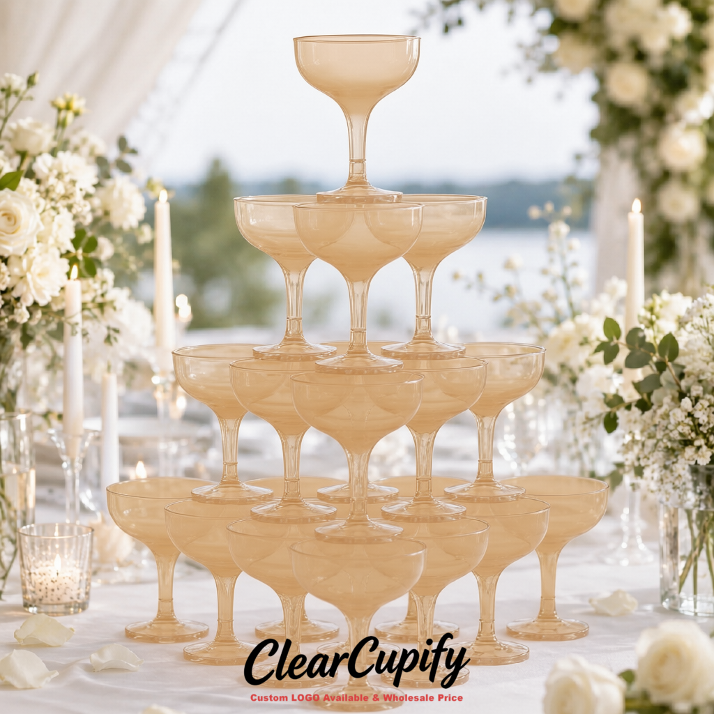 Beige 5oz Stackable Plastic Martini Glasses 4.13x3.14 inches/10.5x8 cm For Champagne Tower