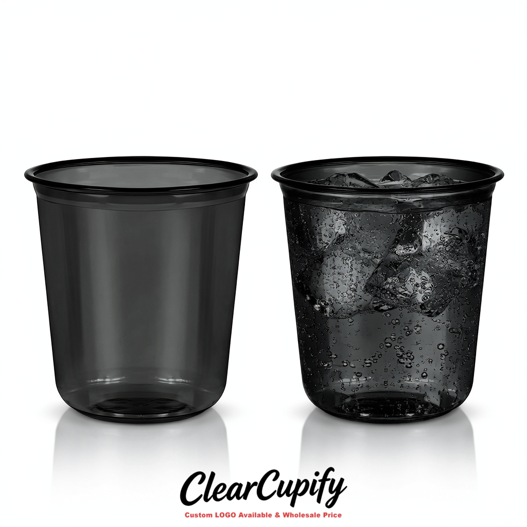 Black U-shaped Cup with Round Bottom: Stackable & Disposable Plastic Cup