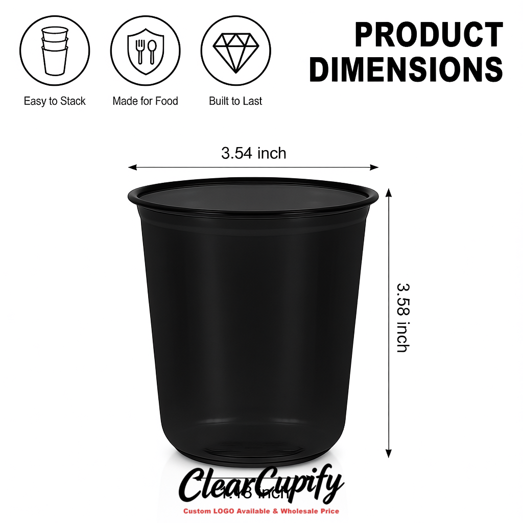 Black U-shaped Cup with Round Bottom: Stackable & Disposable Plastic Cup