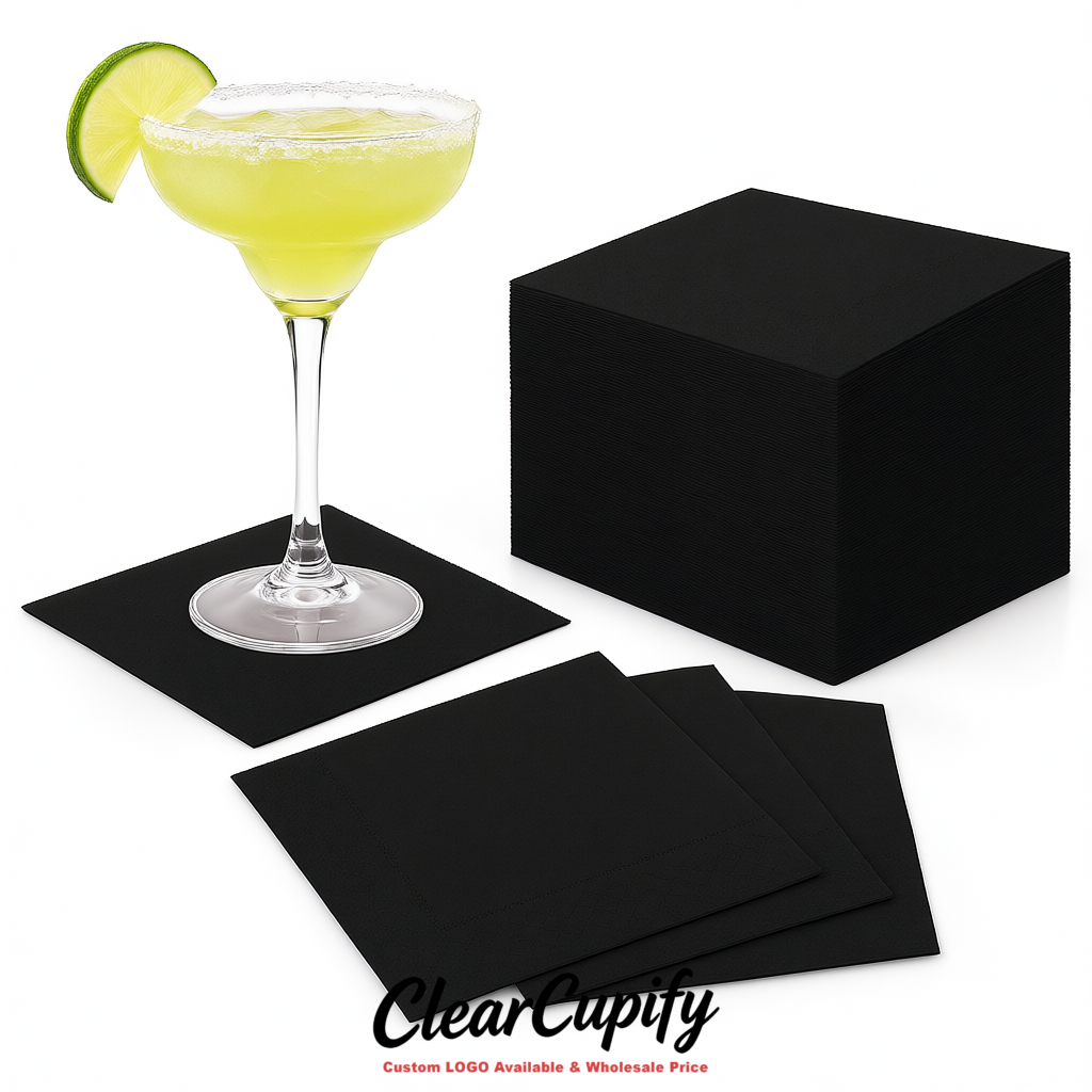 Black Napkins Paper 4.5x4.5 Inch Disposable 2-Ply Cocktail Napkins Factory