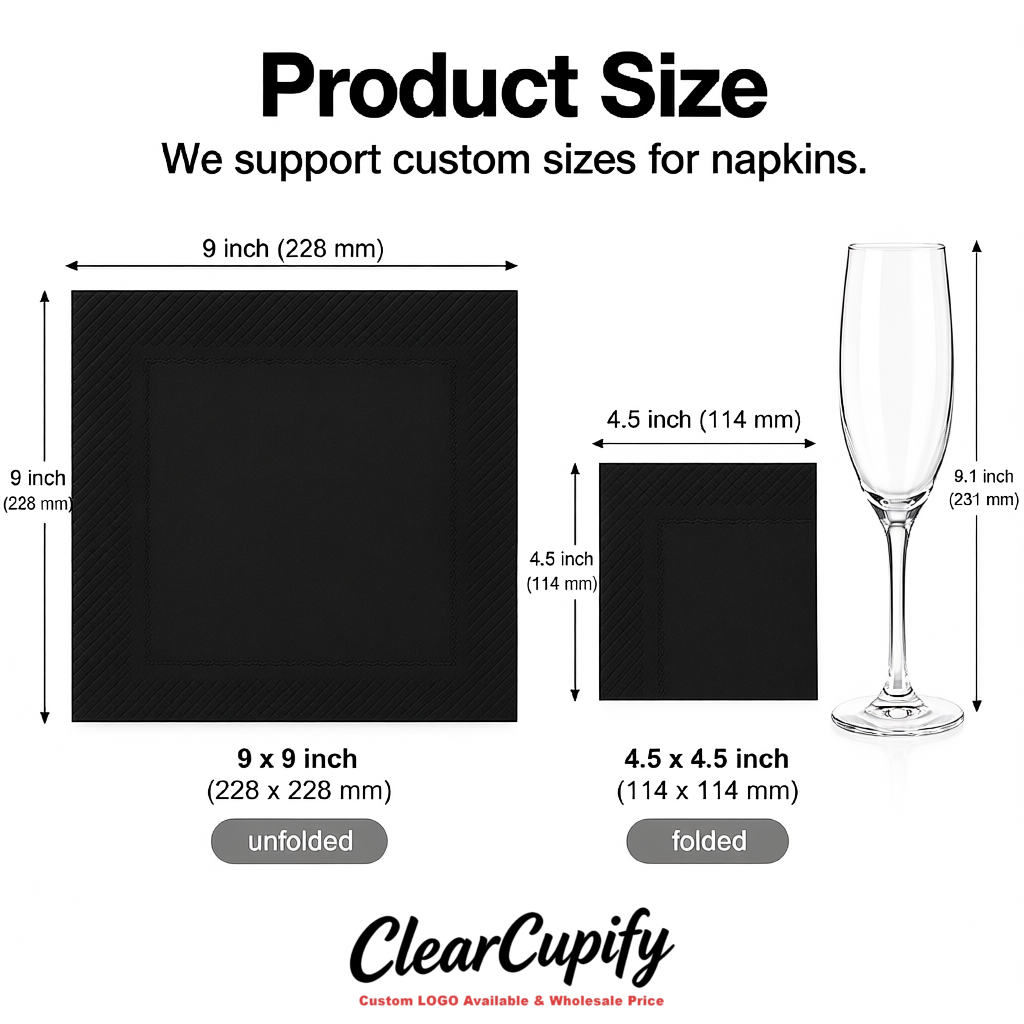 Black Napkins Paper 4.5x4.5 Inch Disposable 2-Ply Cocktail Napkins Factory