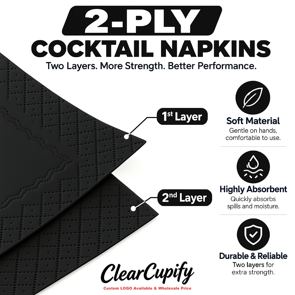 Black Napkins Paper 4.5x4.5 Inch Disposable 2-Ply Cocktail Napkins Factory