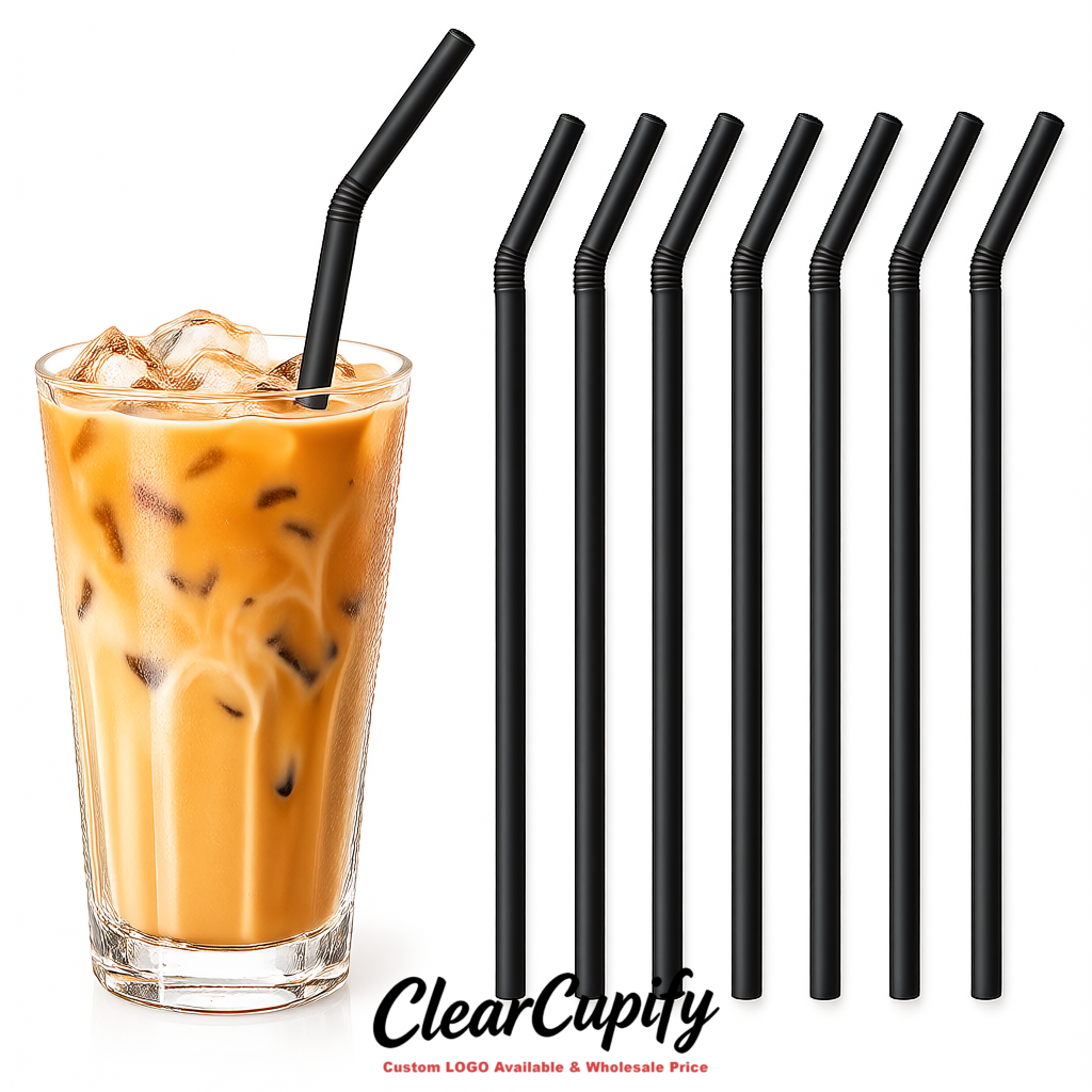Black Plastic Straws 8.26 x 0.2 inch Flexible Bendy Disposable Drinking Straws Supplier