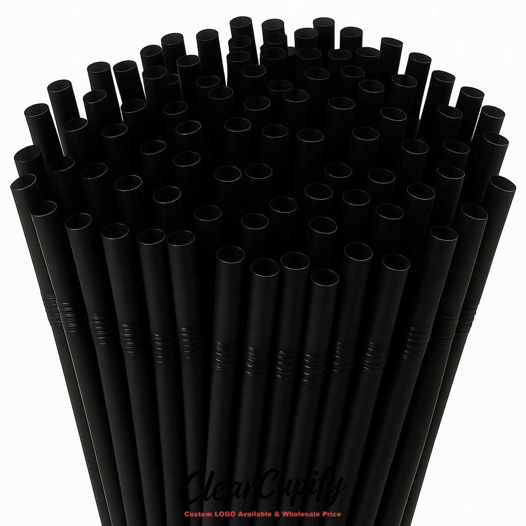 Black Plastic Straws 8.26 x 0.2 inch Flexible Bendy Disposable Drinking Straws Supplier