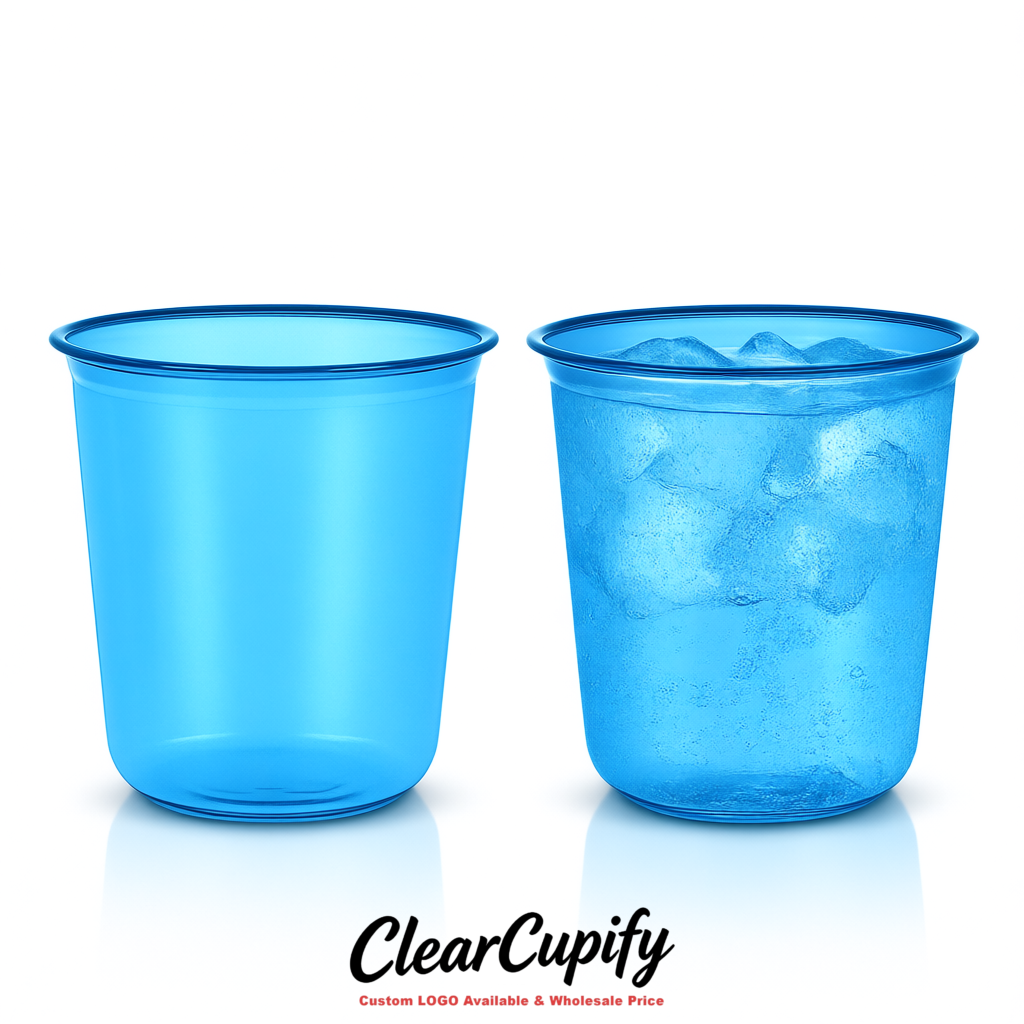 Blue U-shaped Cup with Round Bottom: Stackable & Disposable Plastic Cup