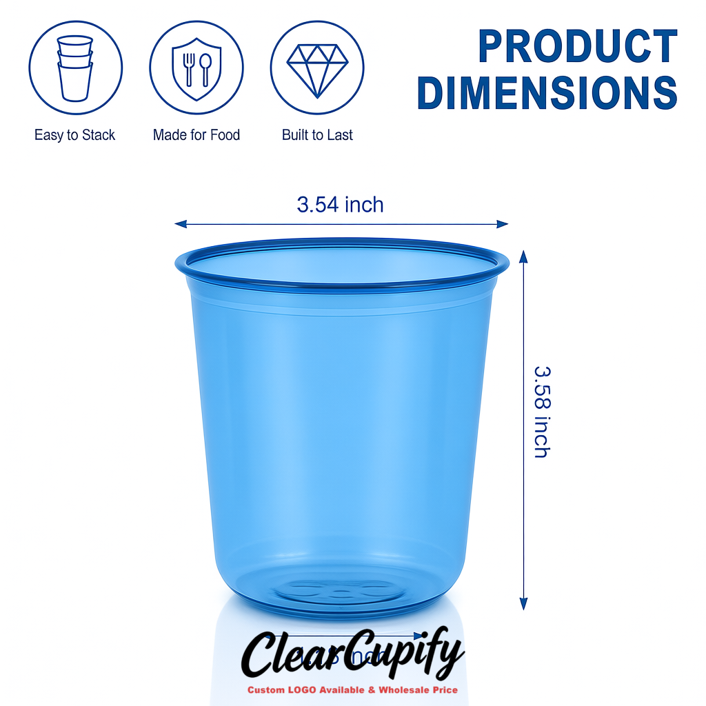 Blue U-shaped Cup with Round Bottom: Stackable & Disposable Plastic Cup