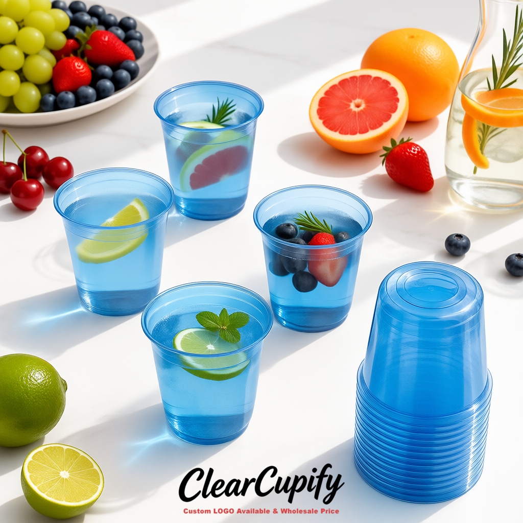 Blue U-shaped Cup with Round Bottom: Stackable & Disposable Plastic Cup
