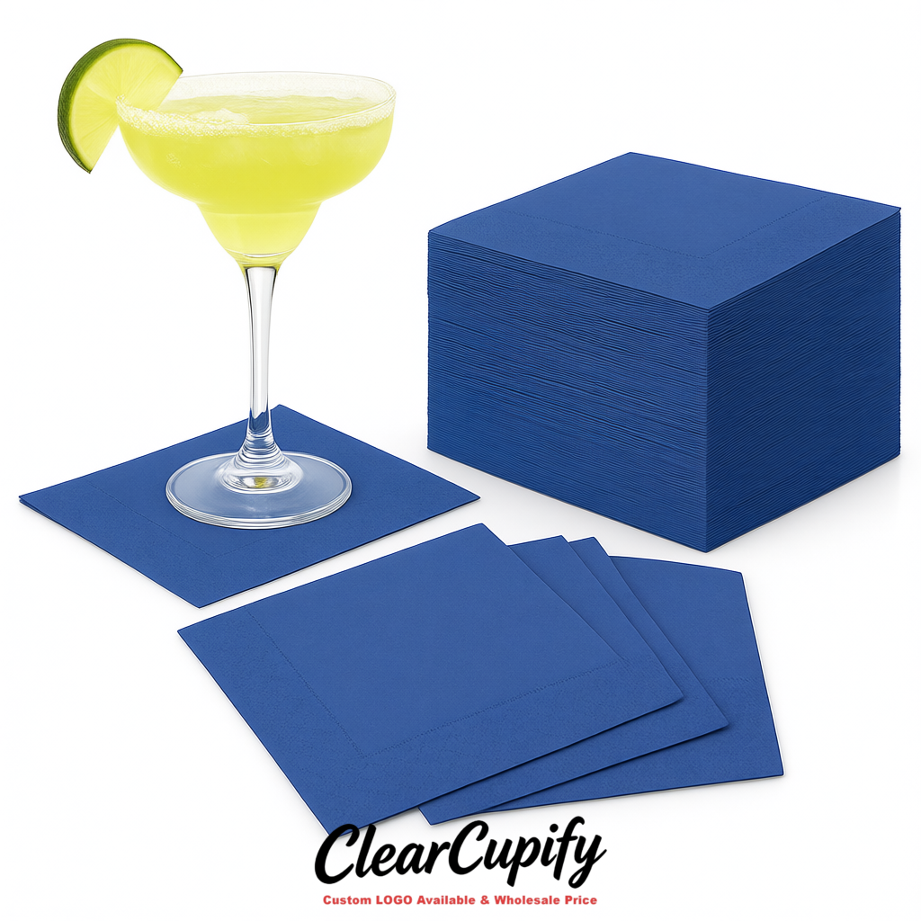 Blue Napkins Paper 4.5x4.5 Inch Disposable 2-Ply Cocktail Napkins Factory