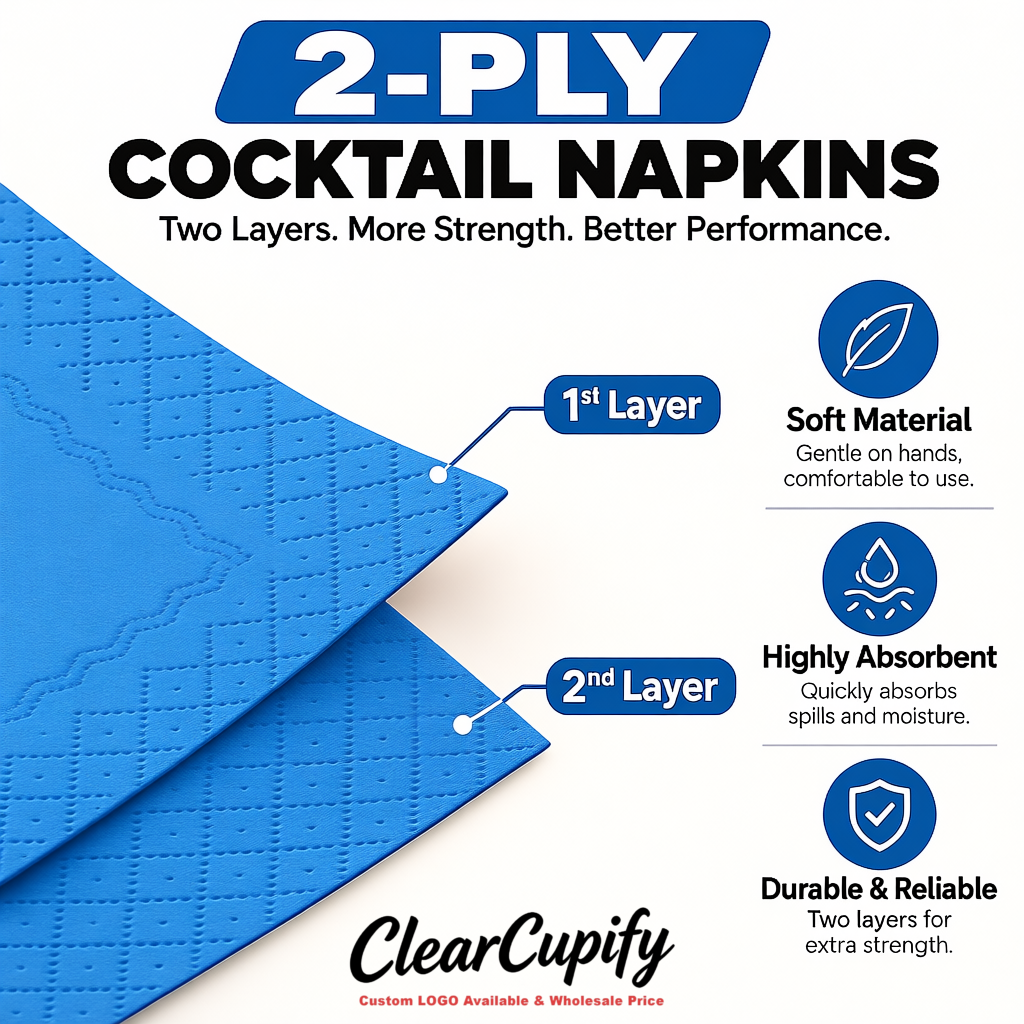 Blue Napkins Paper 4.5x4.5 Inch Disposable 2-Ply Cocktail Napkins Factory
