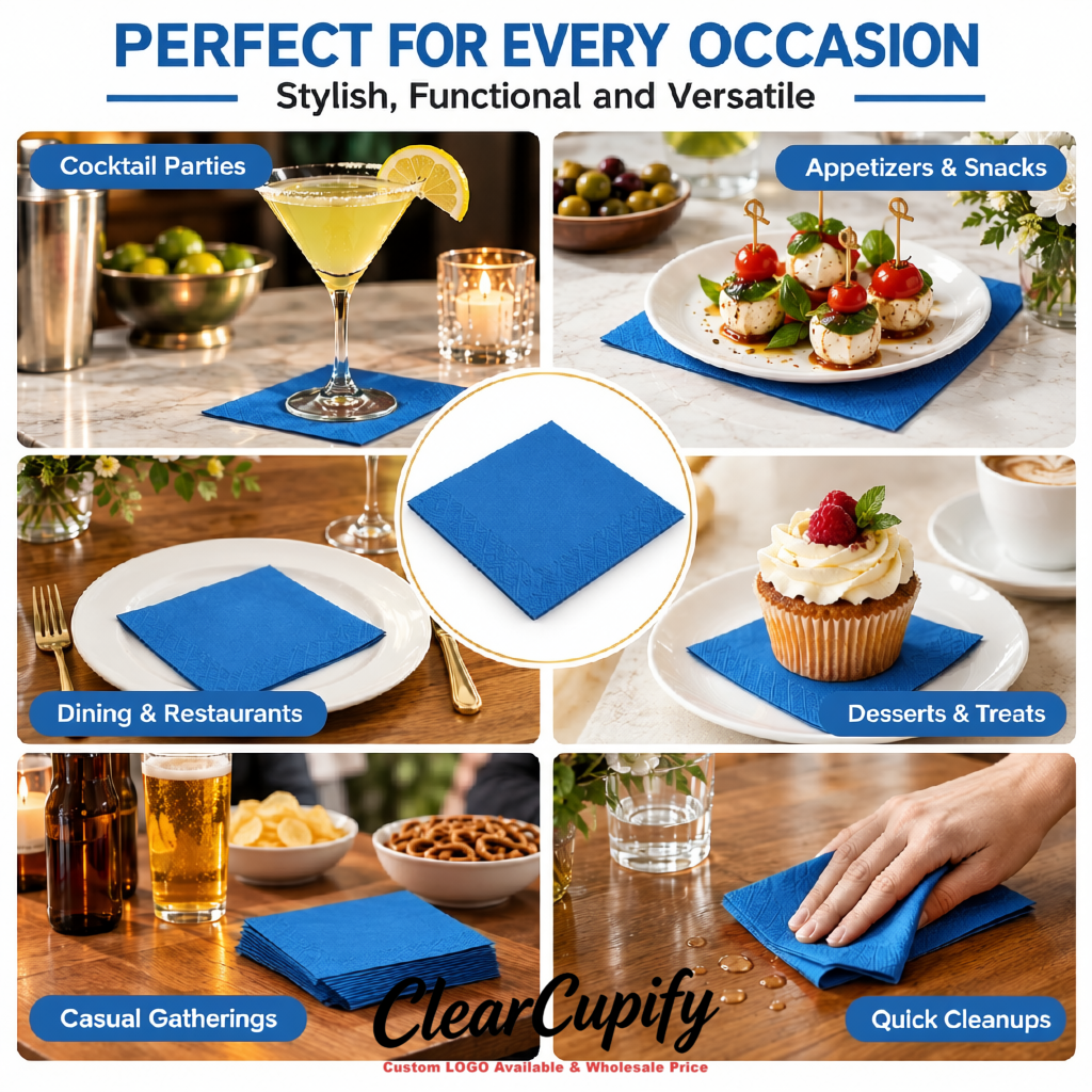 Blue Napkins Paper 4.5x4.5 Inch Disposable 2-Ply Cocktail Napkins Factory