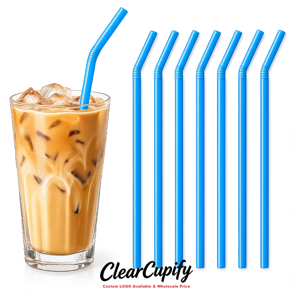 Blue Plastic Straws 8.26 x 0.2 inch Flexible Bendy Disposable Drinking Straws Supplier