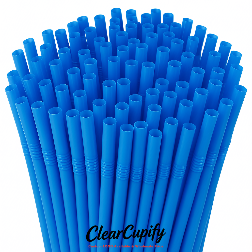 Blue Plastic Straws 8.26 x 0.2 inch Flexible Bendy Disposable Drinking Straws Supplier