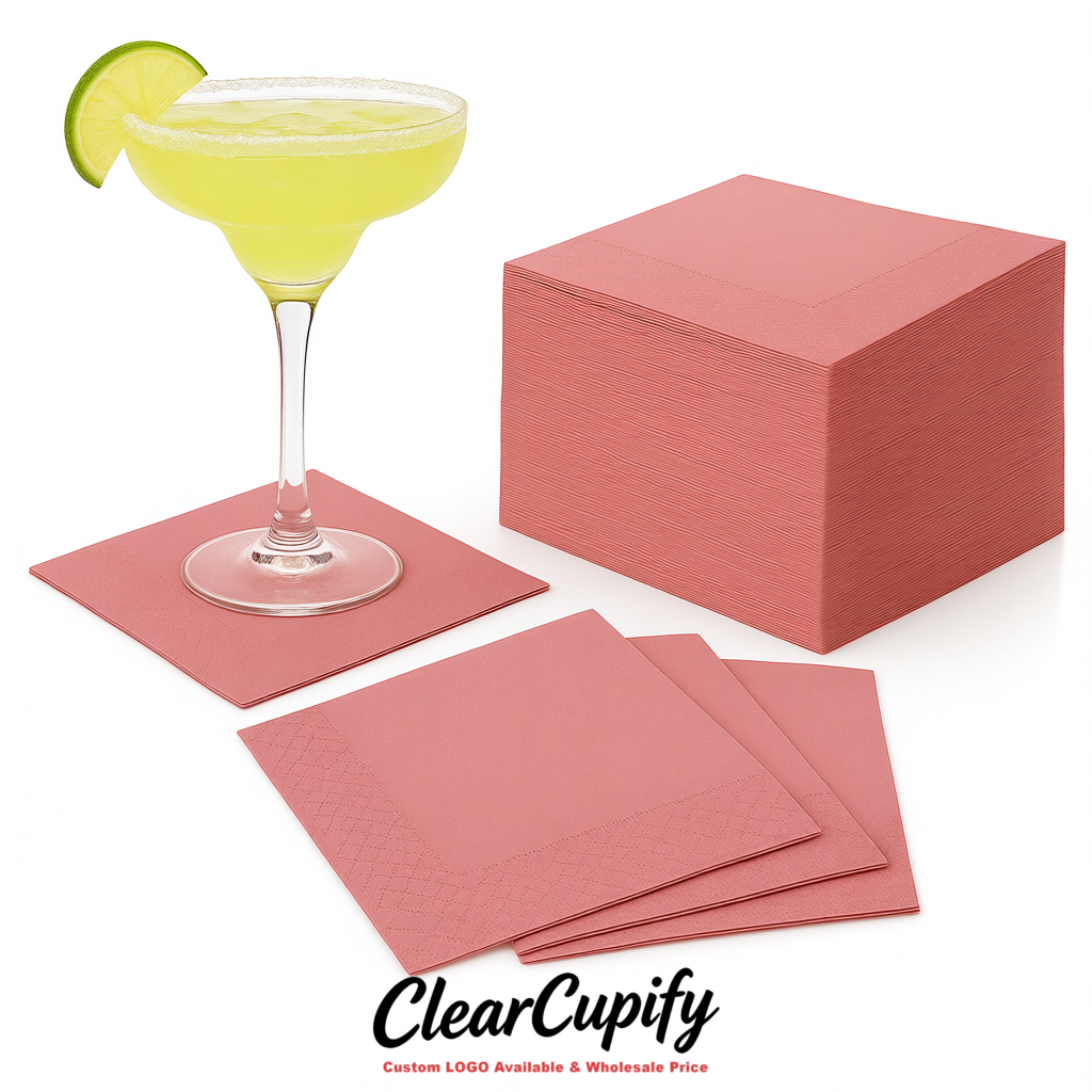 Blush Napkins Paper 4.5x4.5 Inch Disposable 2-Ply Cocktail Napkins Factory