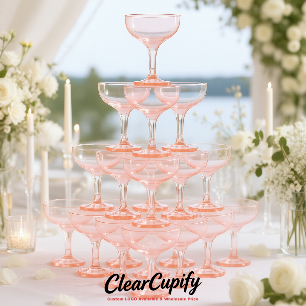 Blush 5oz Stackable Plastic Martini Glasses 4.13x3.14 inches/10.5x8 cm For Champagne Tower