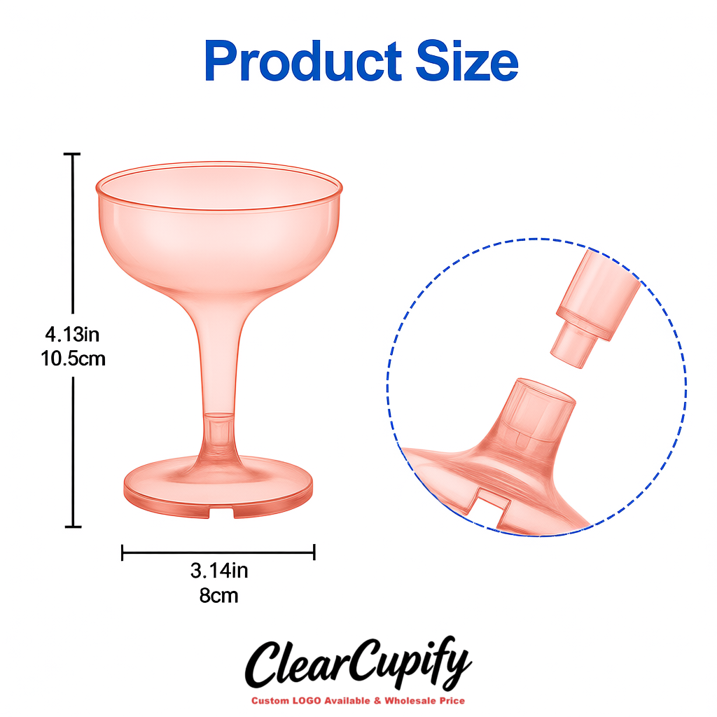 Blush 5oz Stackable Plastic Martini Glasses 4.13x3.14 inches/10.5x8 cm For Champagne Tower
