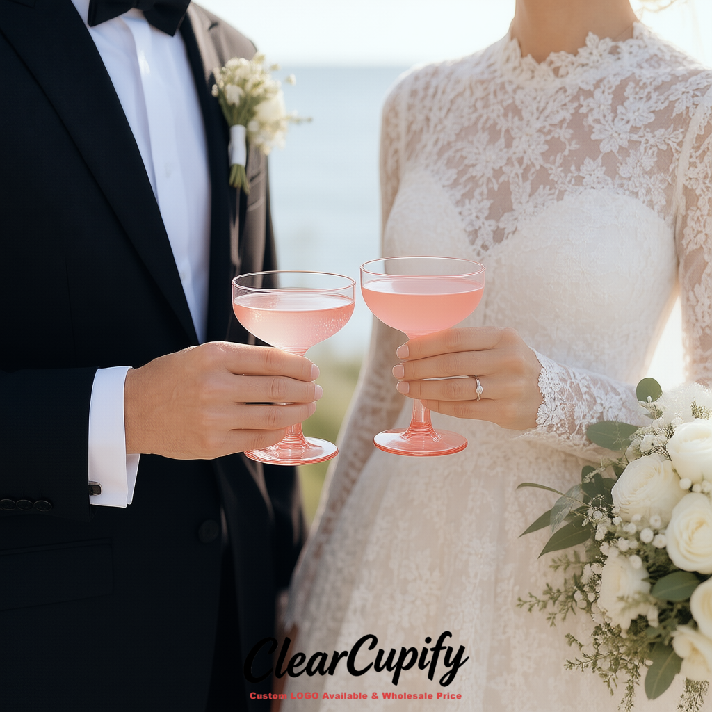 Blush 5oz Stackable Plastic Martini Glasses 4.13x3.14 inches/10.5x8 cm For Champagne Tower