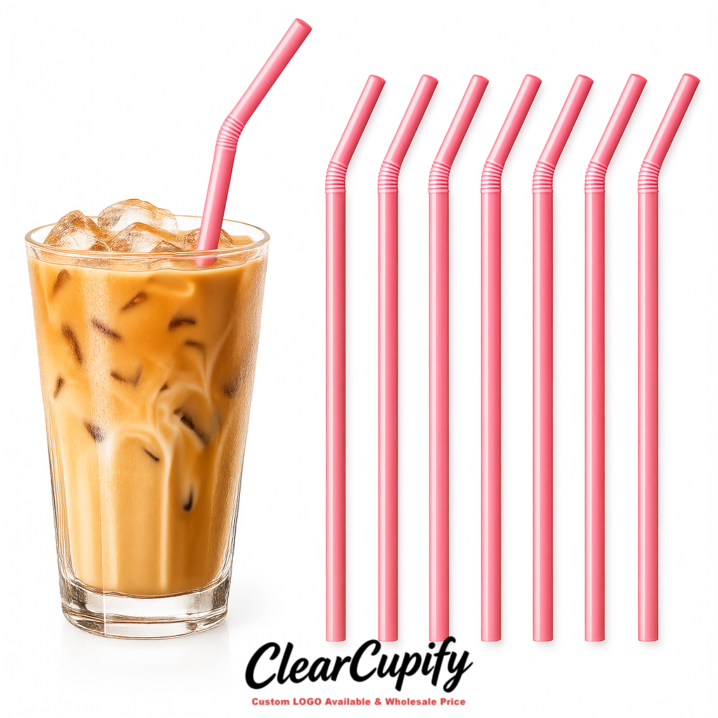 Blush Plastic Straws 8.26 x 0.2 inch Flexible Bendy Disposable Drinking Straws Supplier