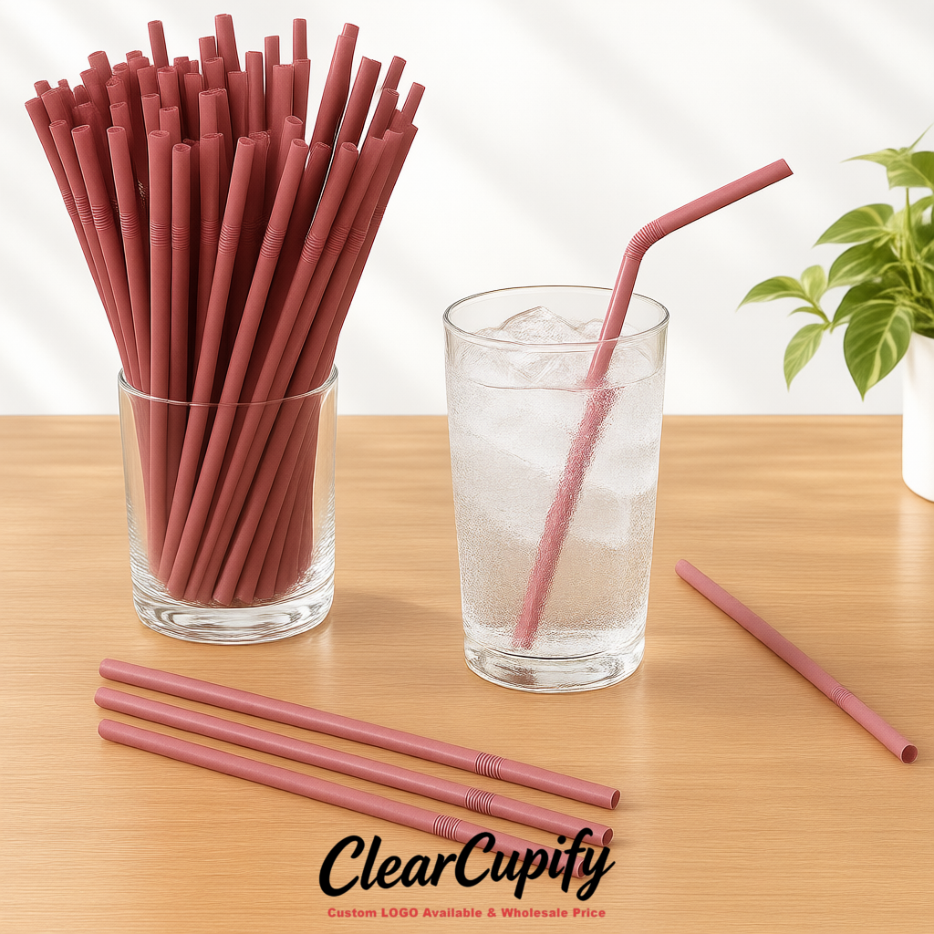 Blush Plastic Straws 8.26 x 0.2 inch Flexible Bendy Disposable Drinking Straws Supplier