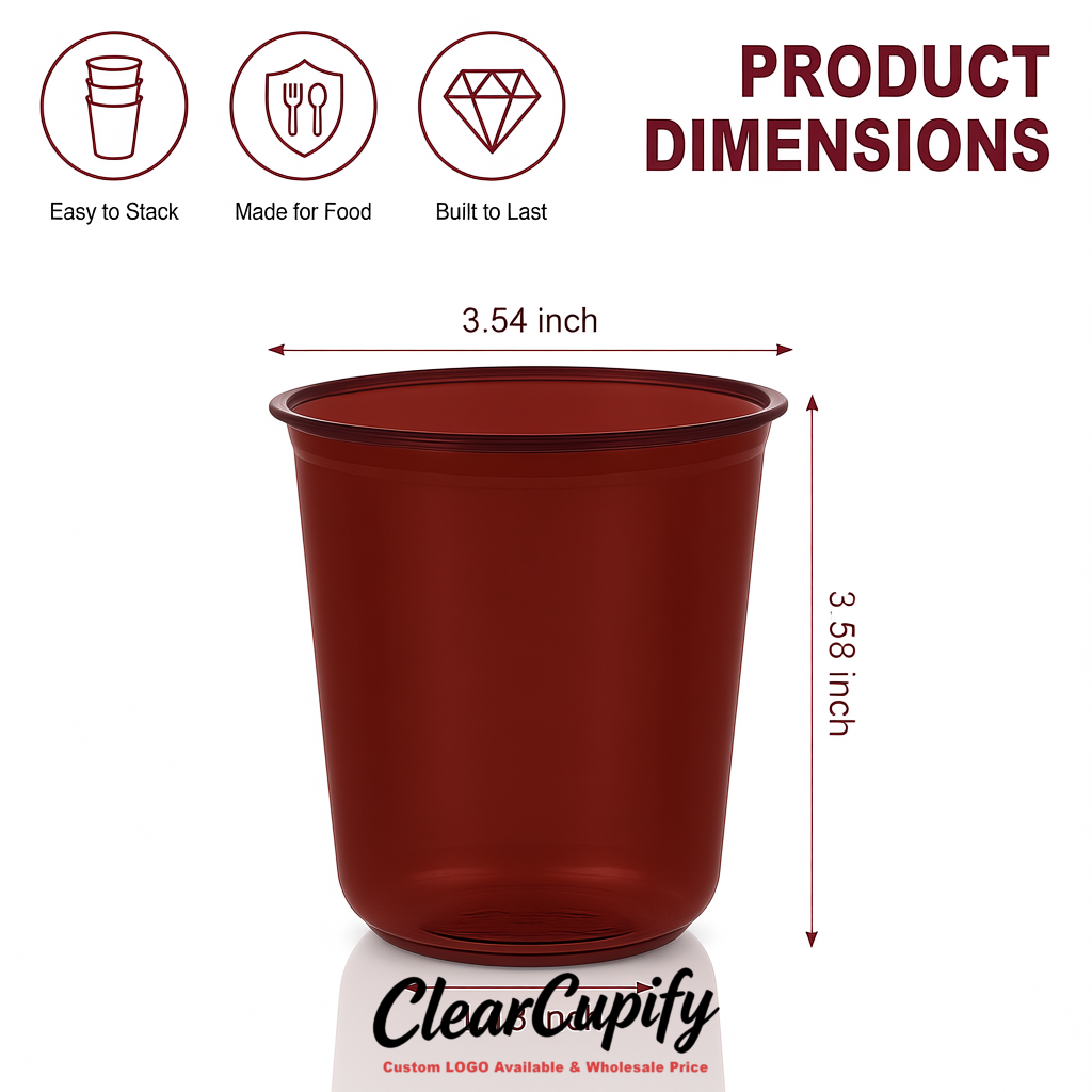 Brick Red U-shaped Cup with Round Bottom: Stackable & Disposable Plastic Cup