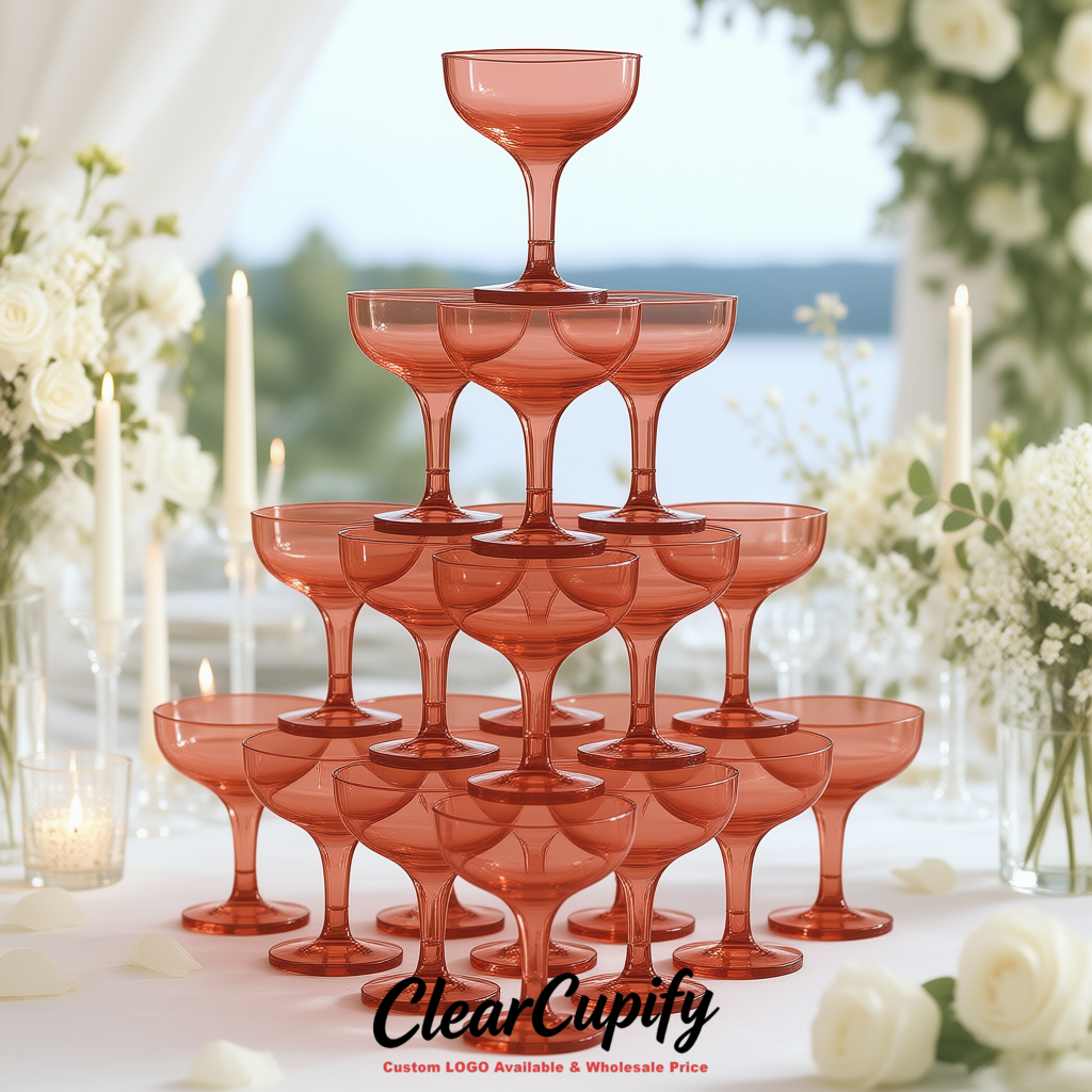 Brick Red 5oz Stackable Plastic Martini Glasses 4.13x3.14 inches/10.5x8 cm For Champagne Tower