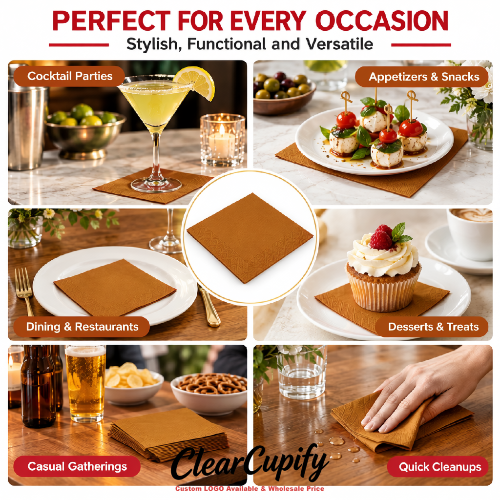 Bronze Napkins Paper 4.5x4.5 Inch Disposable 2-Ply Cocktail Napkins Factory