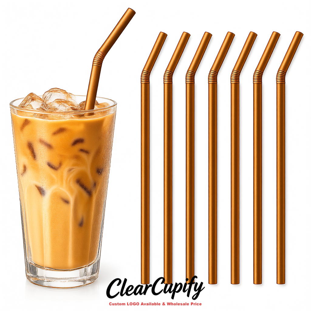 Bronze Plastic Straws 8.26 x 0.2 inch Flexible Bendy Disposable Drinking Straws Supplier