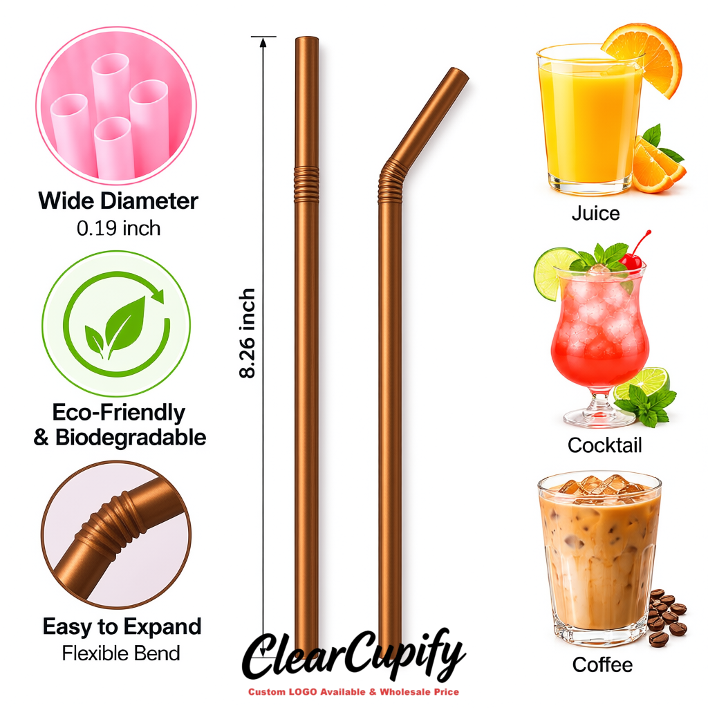 Bronze Plastic Straws 8.26 x 0.2 inch Flexible Bendy Disposable Drinking Straws Supplier
