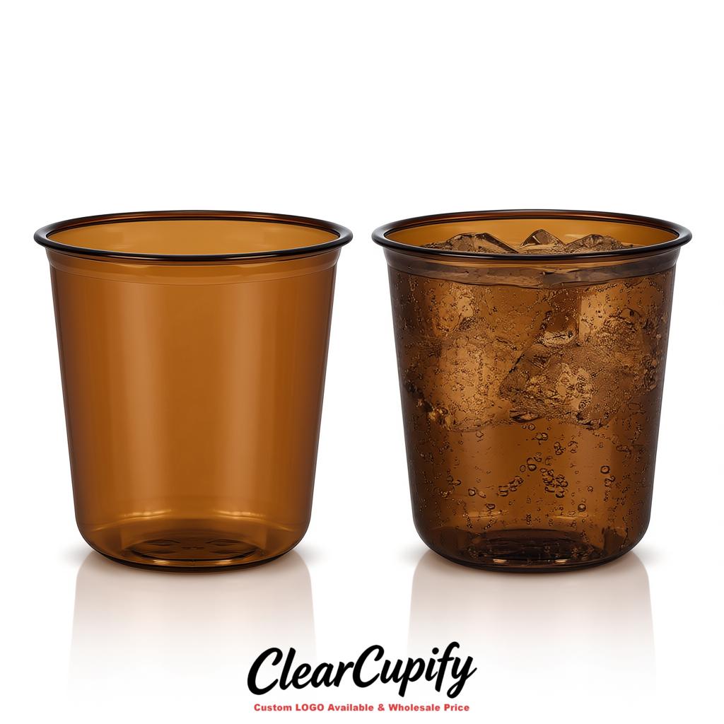 Brown U-shaped Cup with Round Bottom: Stackable & Disposable Plastic Cup