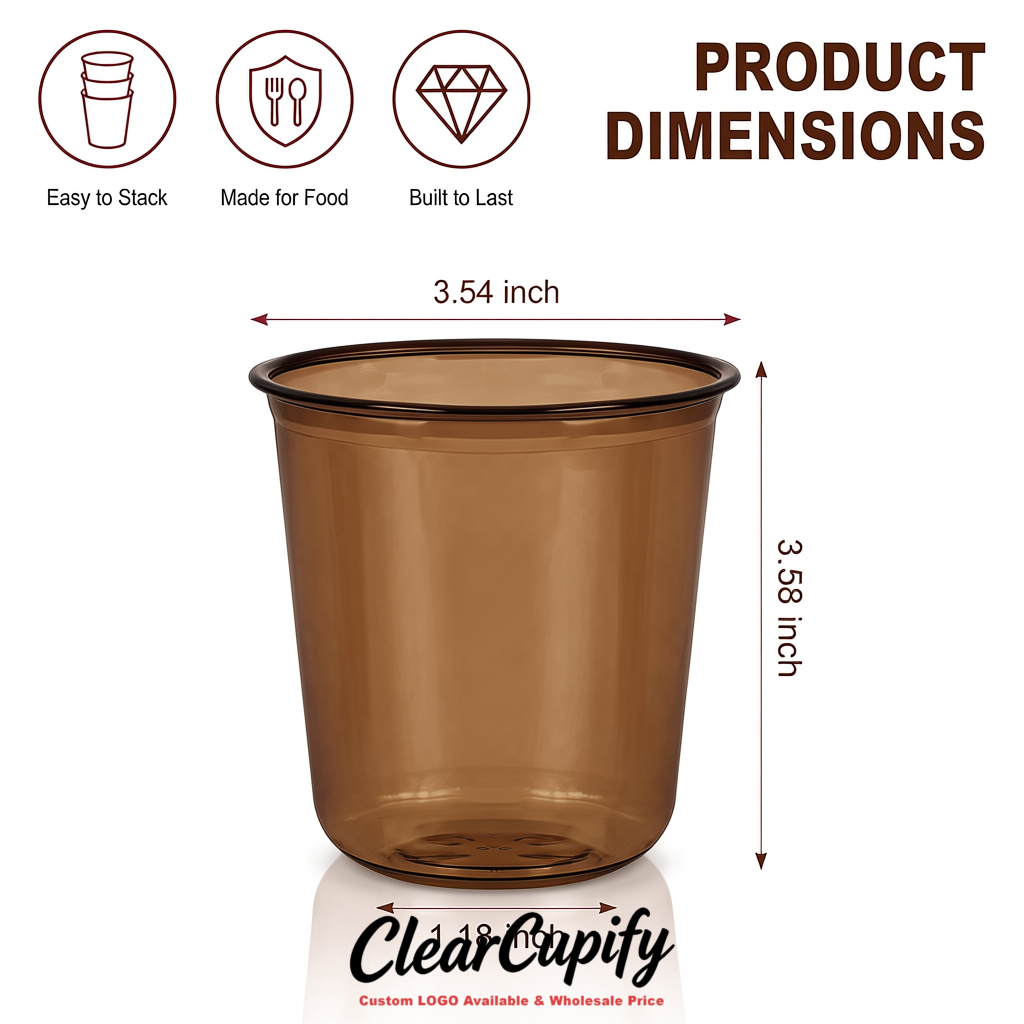 Brown U-shaped Cup with Round Bottom: Stackable & Disposable Plastic Cup