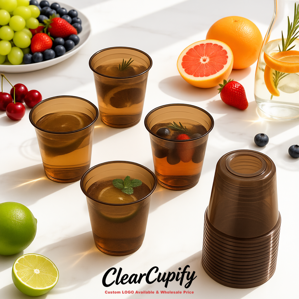 Brown U-shaped Cup with Round Bottom: Stackable & Disposable Plastic Cup