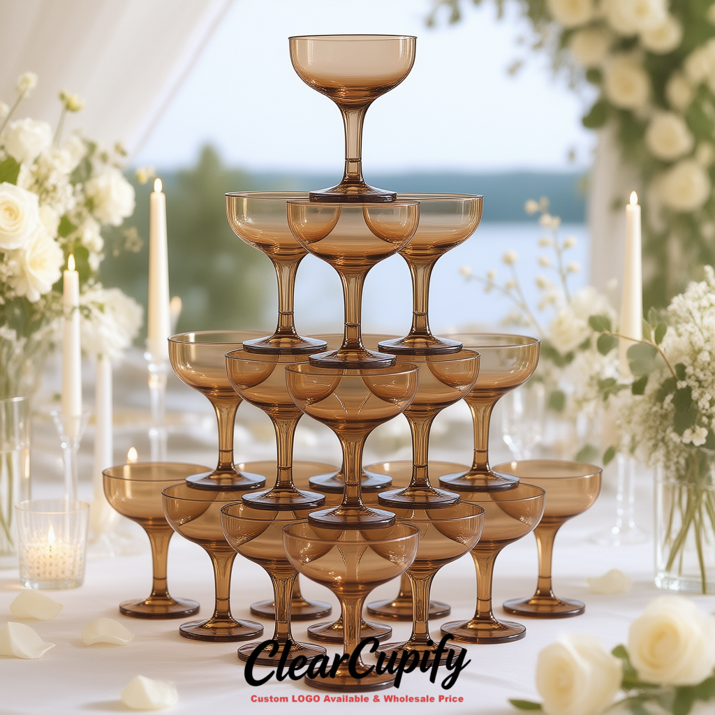 Brown 5oz Stackable Plastic Martini Glasses 4.13x3.14 inches/10.5x8 cm For Champagne Tower