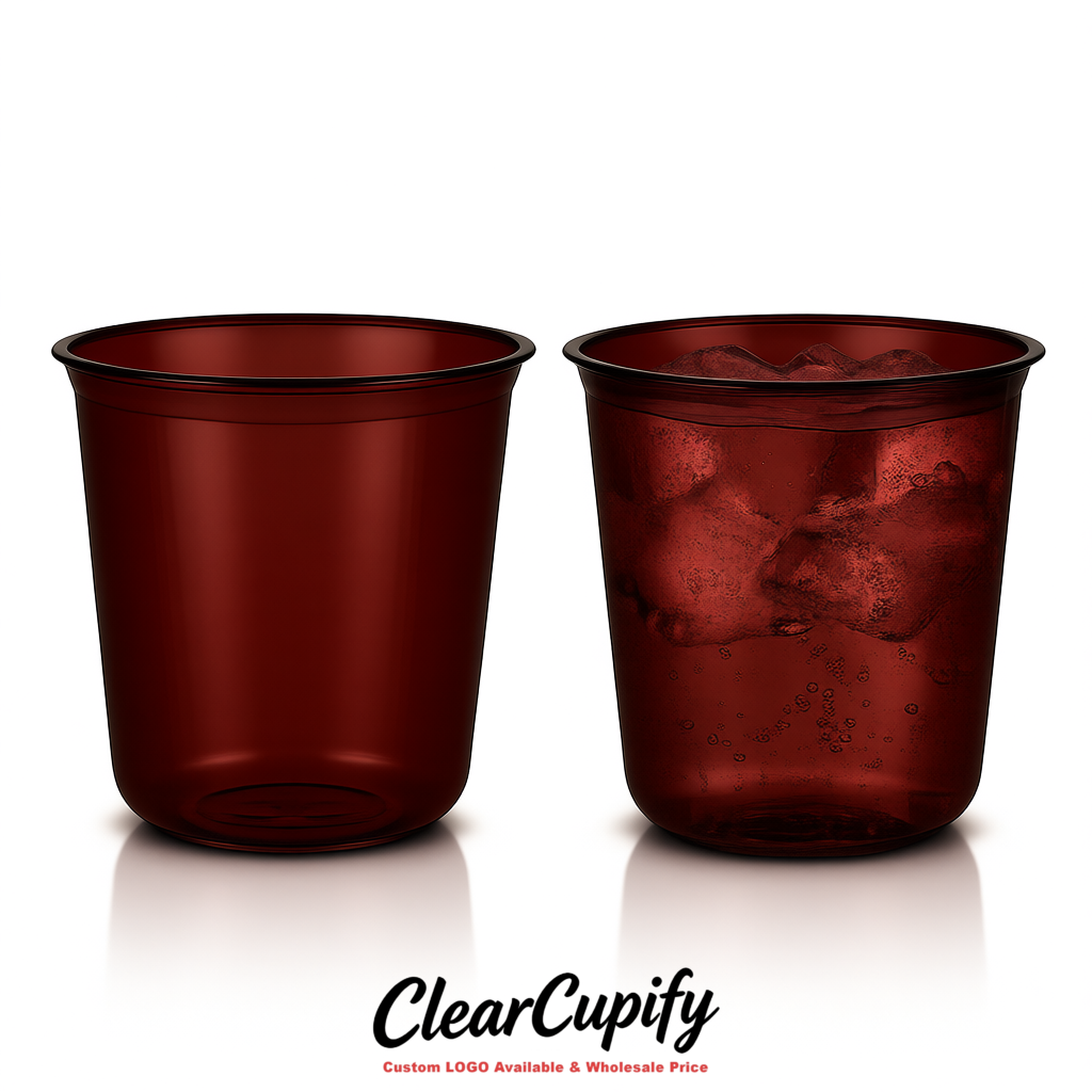 Burgundy U-shaped Cup with Round Bottom: Stackable & Disposable Plastic Cup