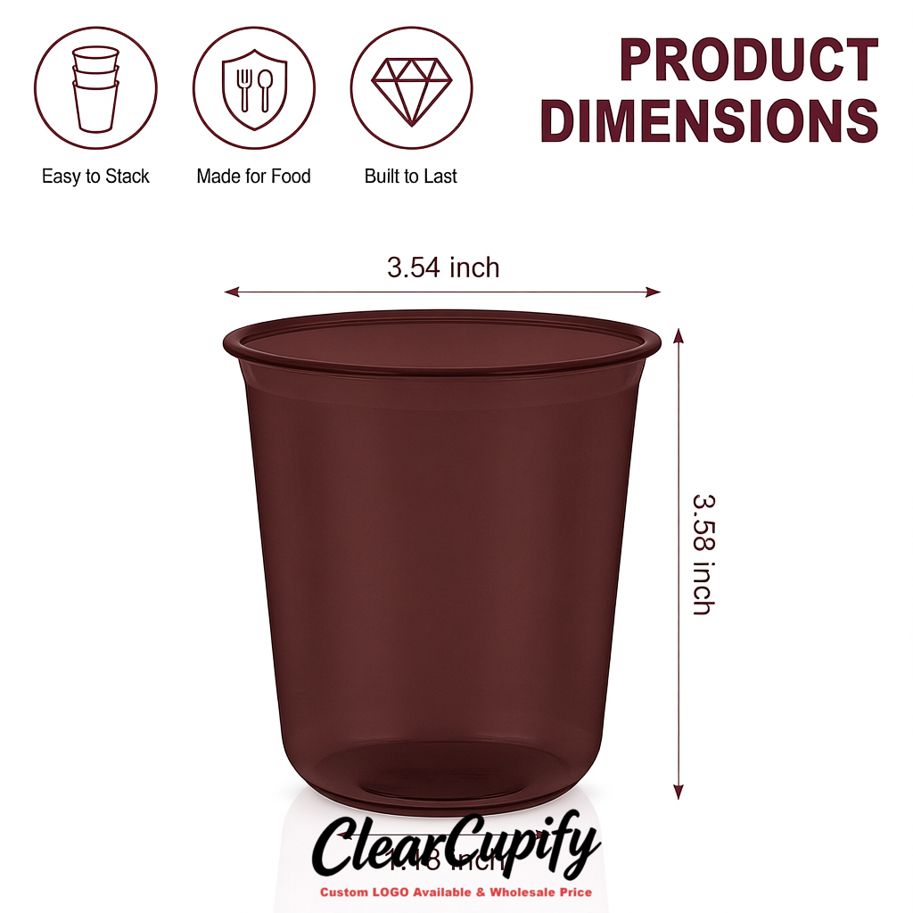 Burgundy U-shaped Cup with Round Bottom: Stackable & Disposable Plastic Cup