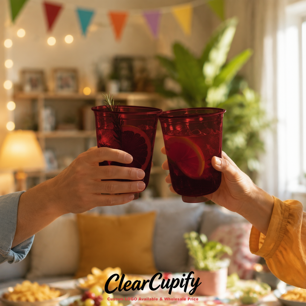Burgundy U-shaped Cup with Round Bottom: Stackable & Disposable Plastic Cup