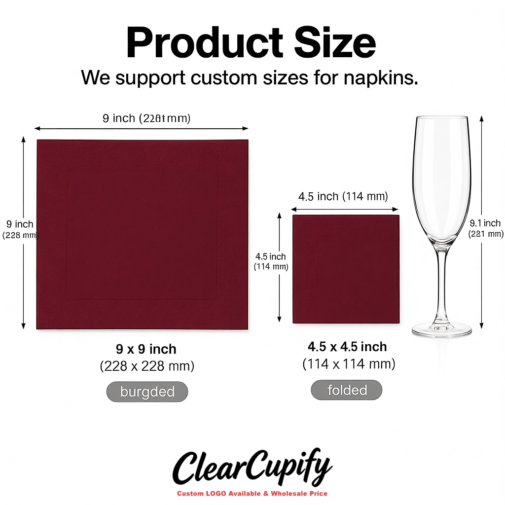 Burgundy Napkins Paper 4.5x4.5 Inch Disposable 2-Ply Cocktail Napkins Factory