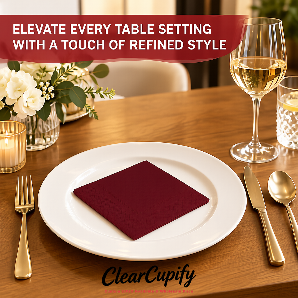 Burgundy Napkins Paper 4.5x4.5 Inch Disposable 2-Ply Cocktail Napkins Factory