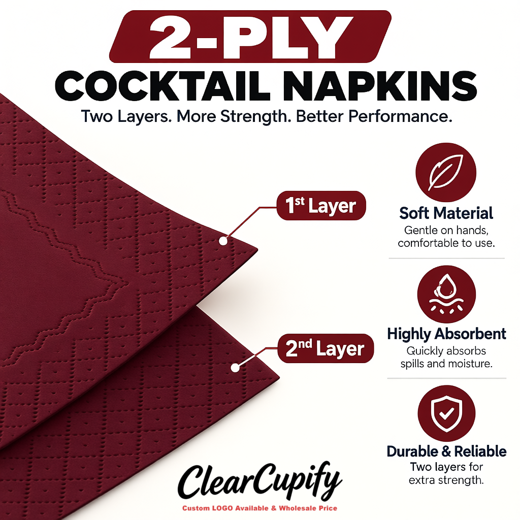 Burgundy Napkins Paper 4.5x4.5 Inch Disposable 2-Ply Cocktail Napkins Factory