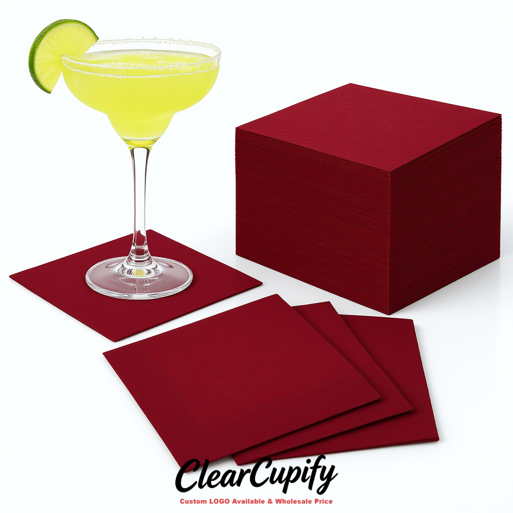 Burgundy Napkins Paper 4.5x4.5 Inch Disposable 2-Ply Cocktail Napkins Factory