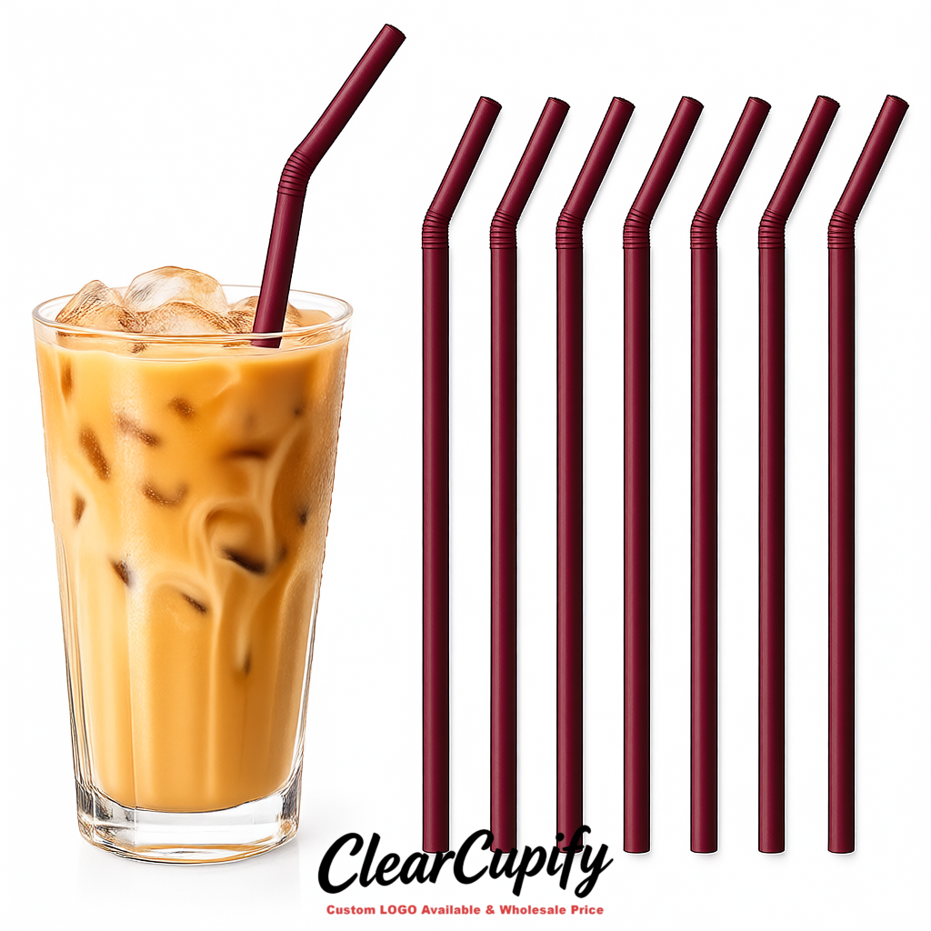 Burgundy Plastic Straws 8.26 x 0.2 inch Flexible Bendy Disposable Drinking Straws Supplier