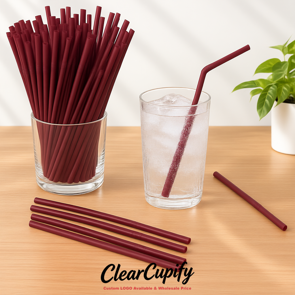 Burgundy Plastic Straws 8.26 x 0.2 inch Flexible Bendy Disposable Drinking Straws Supplier