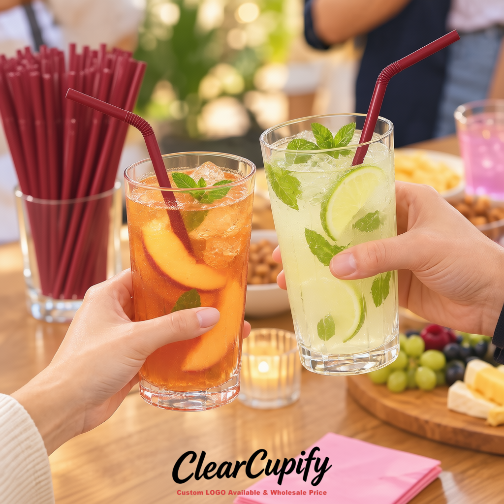 Burgundy Plastic Straws 8.26 x 0.2 inch Flexible Bendy Disposable Drinking Straws Supplier
