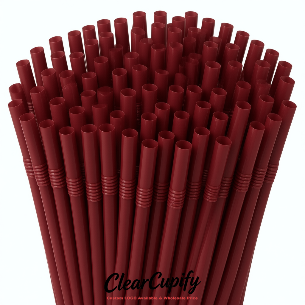Burgundy Plastic Straws 8.26 x 0.2 inch Flexible Bendy Disposable Drinking Straws Supplier