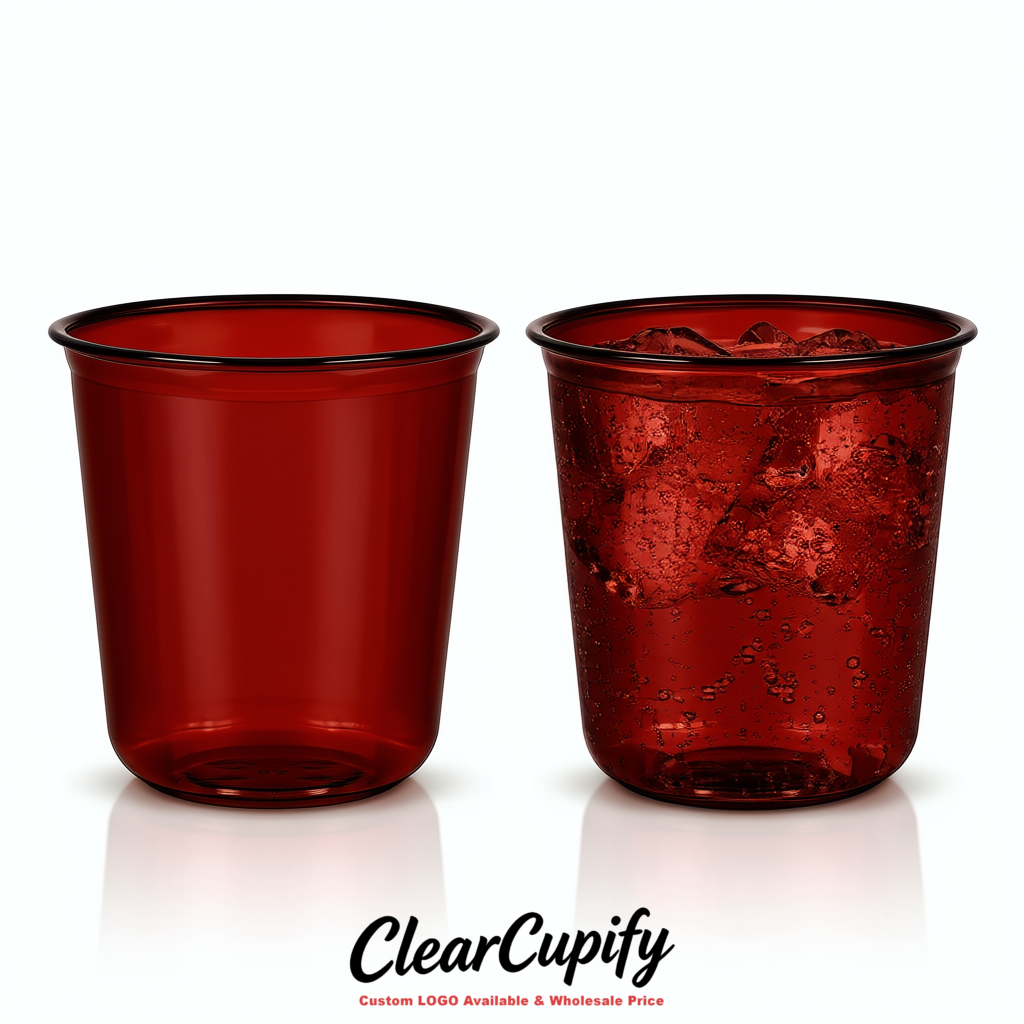 Carmine U-shaped Cup with Round Bottom: Stackable & Disposable Plastic Cup