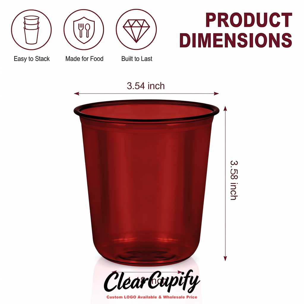 Carmine U-shaped Cup with Round Bottom: Stackable & Disposable Plastic Cup
