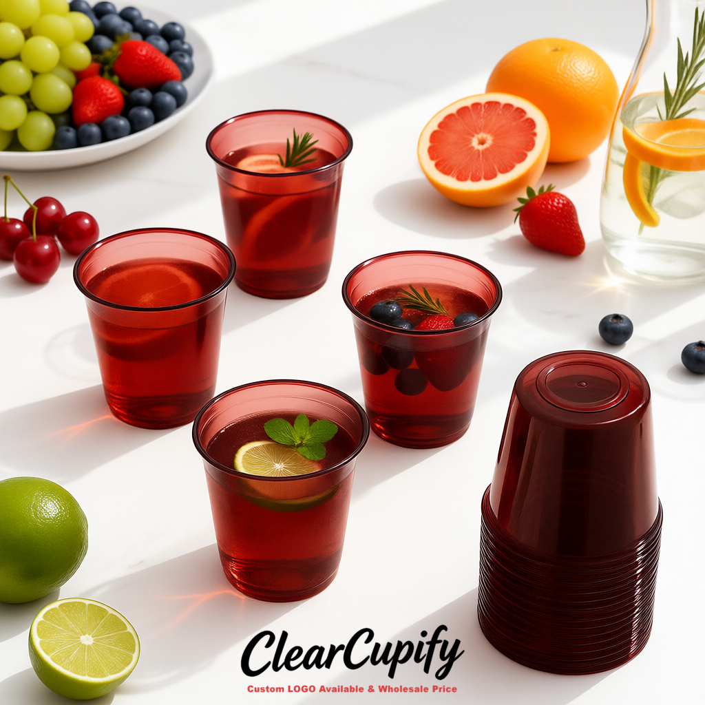Carmine U-shaped Cup with Round Bottom: Stackable & Disposable Plastic Cup