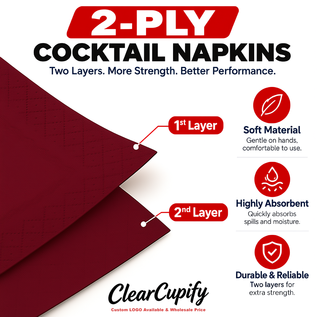 Carmine Napkins Paper 4.5x4.5 Inch Disposable 2-Ply Cocktail Napkins Factory