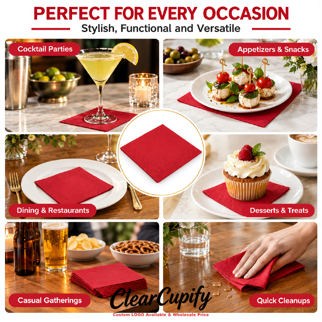 Carmine Napkins Paper 4.5x4.5 Inch Disposable 2-Ply Cocktail Napkins Factory