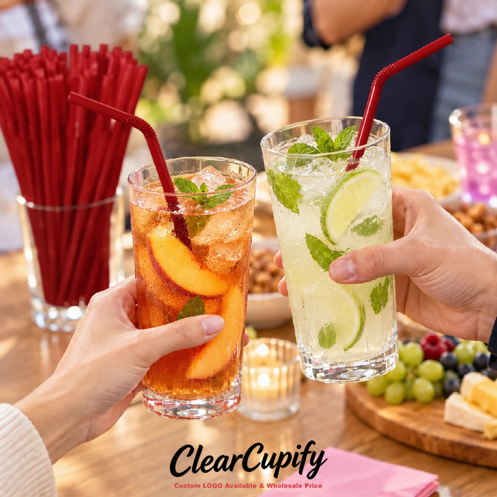 Carmine Plastic Straws 8.26 x 0.2 inch Flexible Bendy Disposable Drinking Straws Supplier